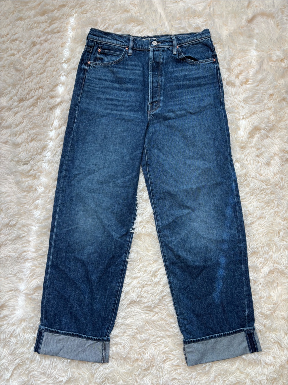 MOTHER The Spitfire Nerdy Cuff Straight Leg Jeans Women’s 27 Dark Wash Cuffed